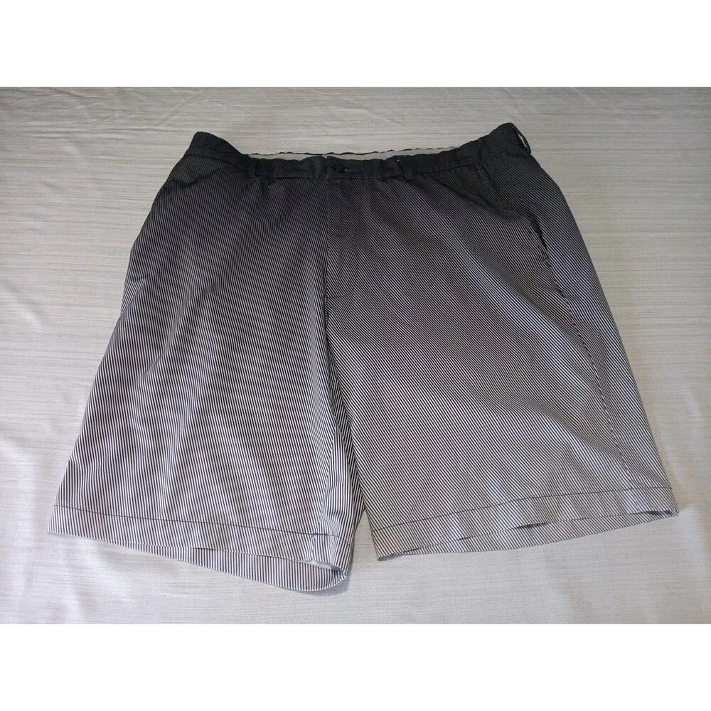 Greg Norman Attack Life Flat Front Golf Shorts Black & White Striped Size 38
